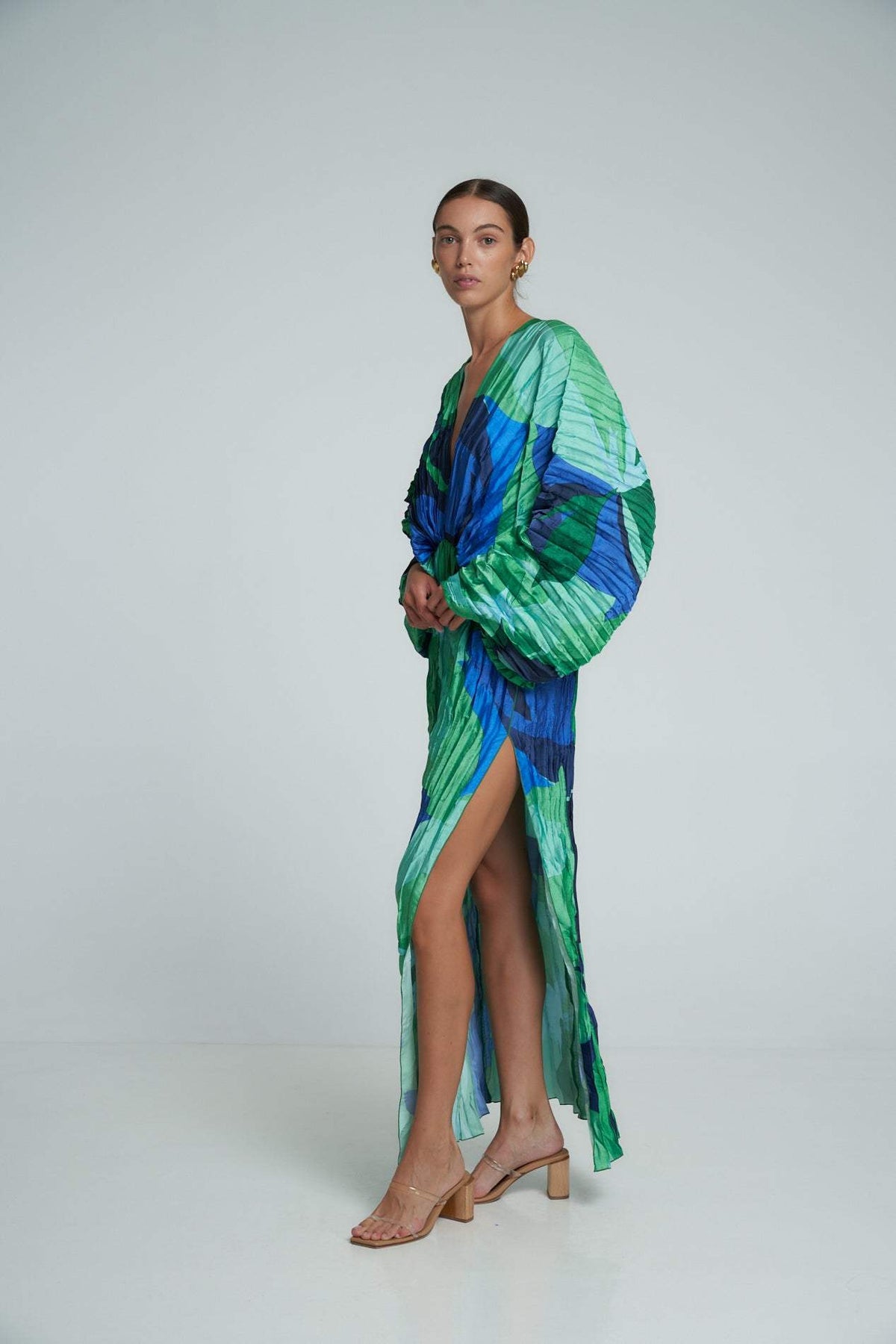 Pleated Printed Maxi Kaftan Dress – Pamela