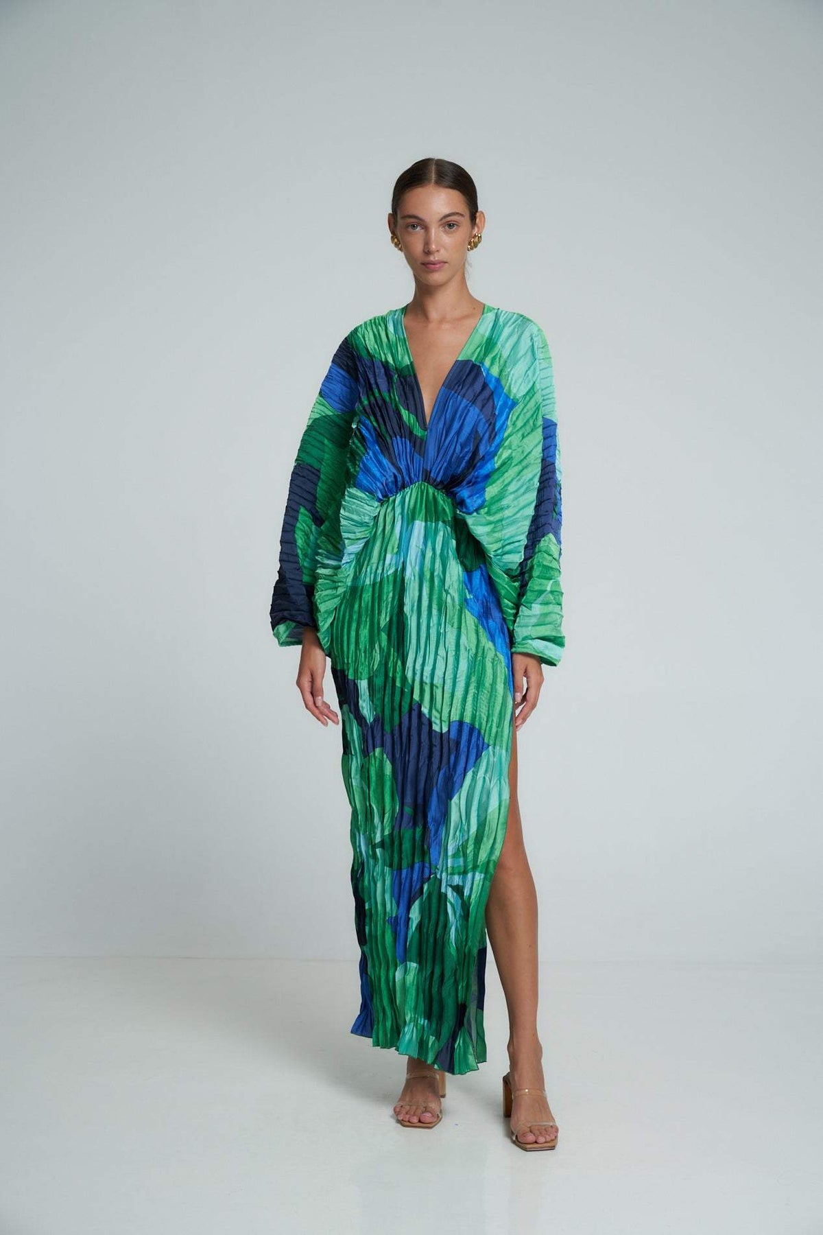 Pleated Printed Maxi Kaftan Dress – Pamela