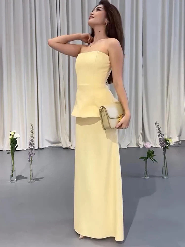 Elegant Women's Set with Belted Top and Skirt – 2 Pieces